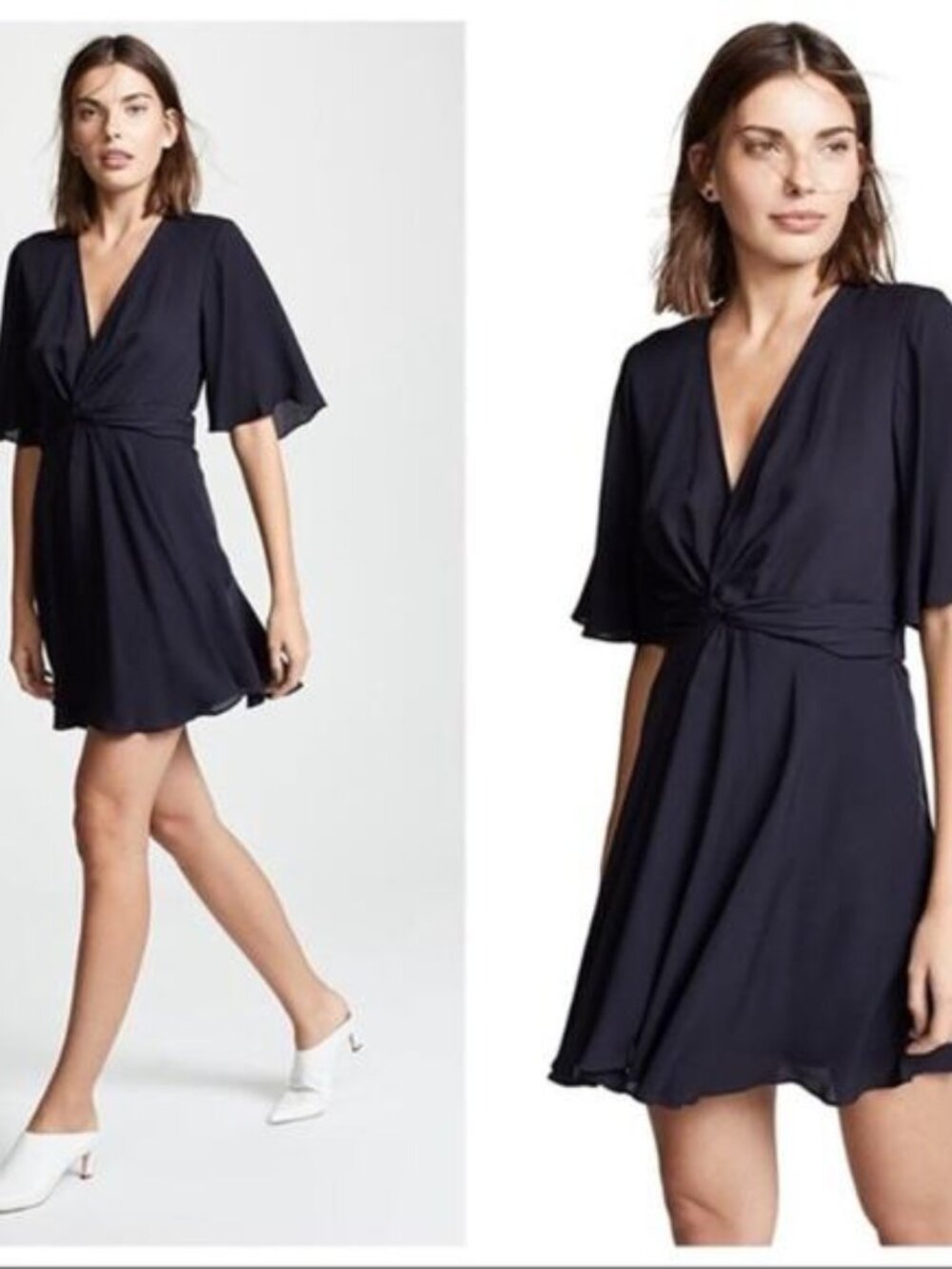 NWT A.L.C. Ava Silk Twist Front Flutter Sleeve Dress